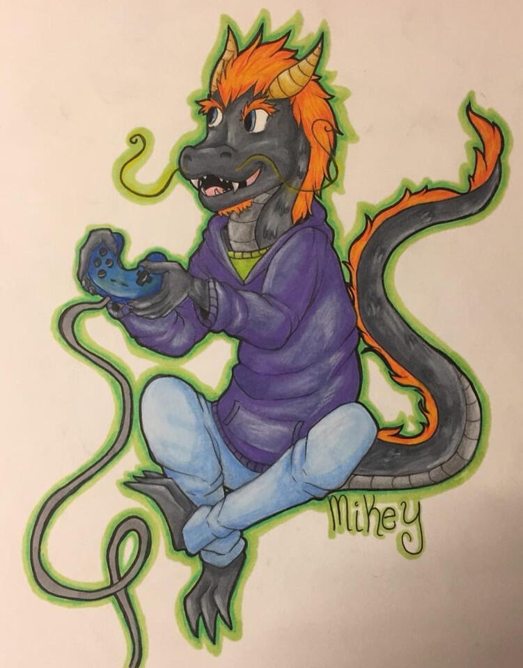 Gift for a friend's old sona, Copic markers, colored Pencil, Pen and Ink used.